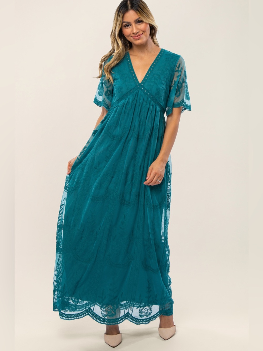 Pink Blush Lace Overlay Maxi Bohemian Dress